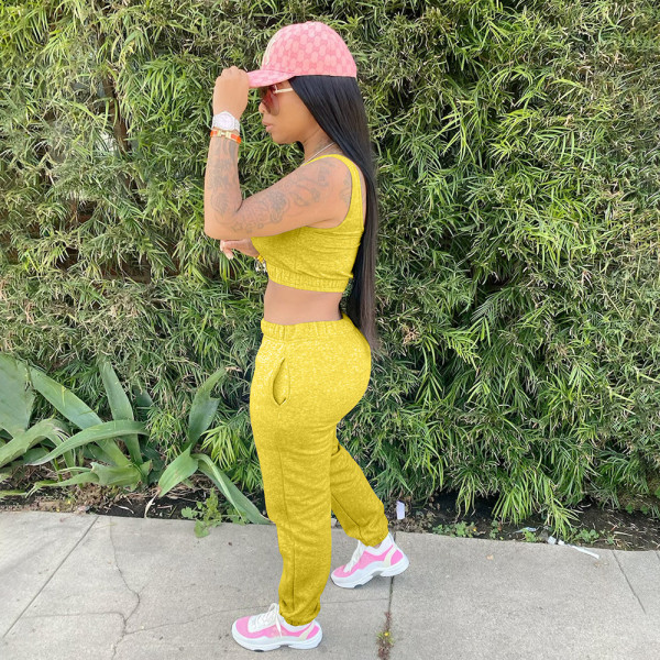 Solid color vest, lock leg pants, sports suit YM182