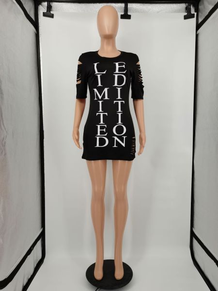 Fashion tight-fitting ripped letter print dress YM181