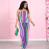 Fashion classic halter stripe casual home two-piece suit YM193
