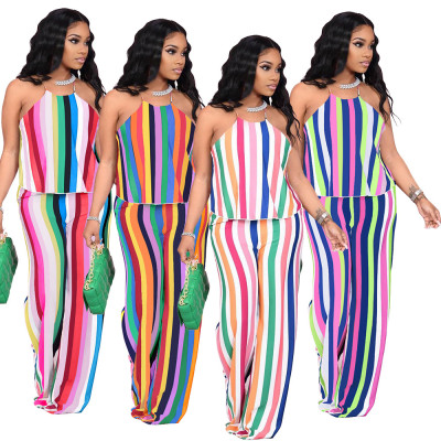 Fashion classic halter stripe casual home two-piece suit YM193
