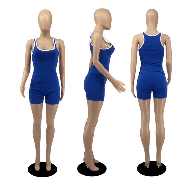 Fashion vest solid color casual vest shorts two-piece suit D8108