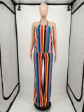 Fashion classic halter stripe casual home two-piece suit YM193