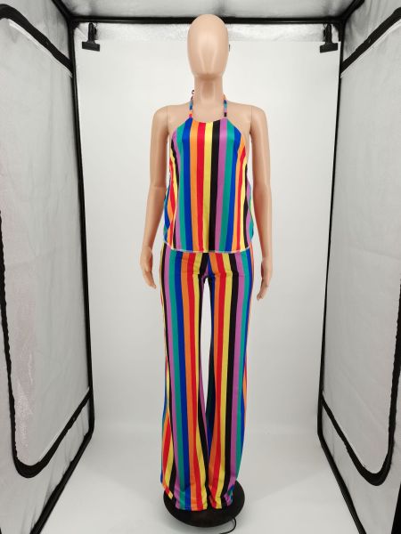 Fashion classic halter stripe casual home two-piece suit YM193