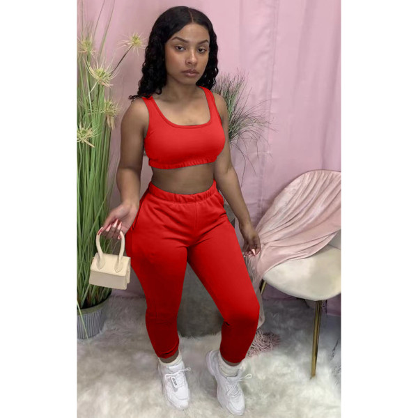 Solid color vest, lock leg pants, sports suit YM182