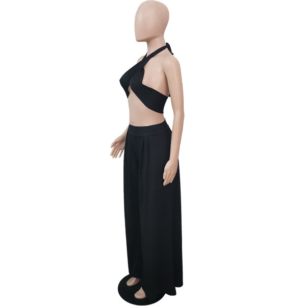 Women's wide leg pants two-piece sexy nightclub style suit Q7177