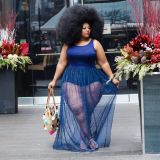 Net Yarn Beads Large Size 5XL Fashion Loose Dress Q7016