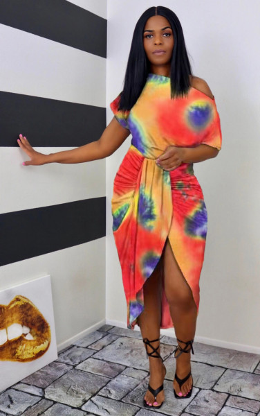 Fashion tie-dye irregular print dress Q7166