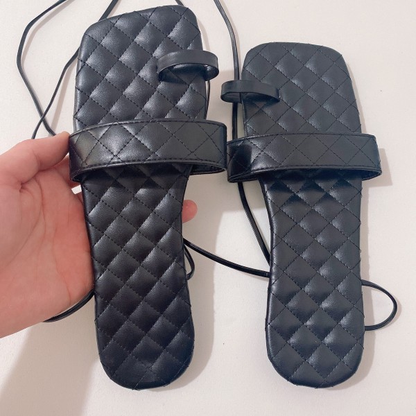 New style all over toe sandals women's plus size one word flat square toe sandals S640854820934
