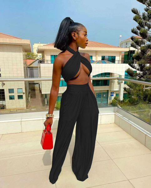 Women's wide leg pants two-piece sexy nightclub style suit Q7177