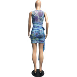 Fashion tie print dress Q7195