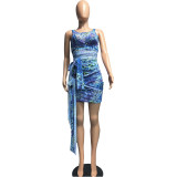 Fashion tie print dress Q7195