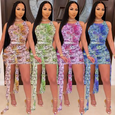 Fashion tie print dress Q7195
