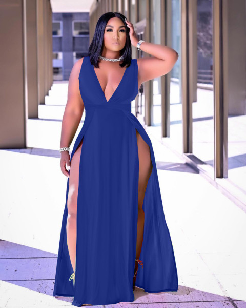 Sexy casual style sleeveless V-neck dress Q7205