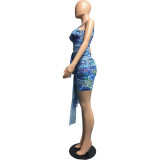 Fashion tie print dress Q7195