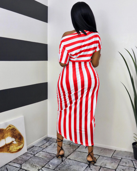 Irregular fashion casual striped two-piece suit Q7170
