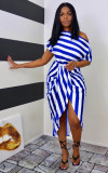 Irregular fashion casual striped two-piece suit Q7170