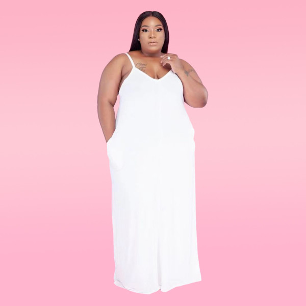 Solid color sling plus size 5X fashion loose mopping skirt dress Q77208