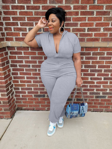 Deep V plus size 5XL jumpsuit Q7186
