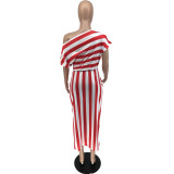 Irregular fashion casual striped two-piece suit Q7170