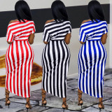 Irregular fashion casual striped two-piece suit Q7170
