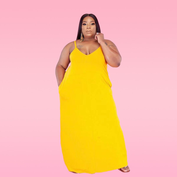 Solid color sling plus size 5X fashion loose mopping skirt dress Q77208