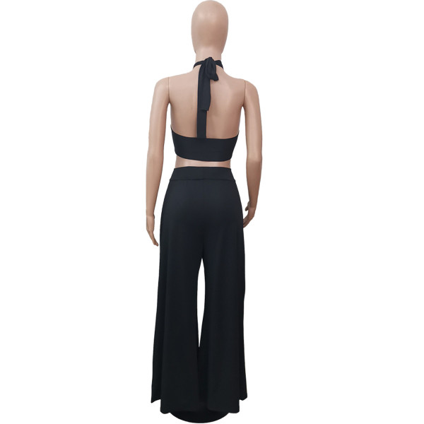 Women's wide leg pants two-piece sexy nightclub style suit Q7177