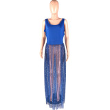 Net Yarn Beads Large Size 5XL Fashion Loose Dress Q7016