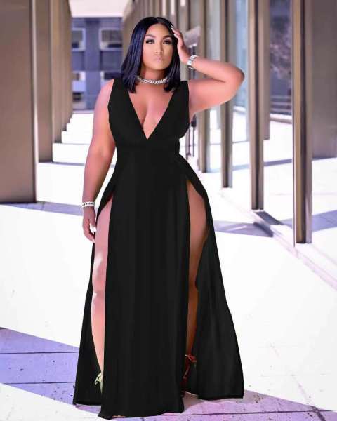 Sexy casual style sleeveless V-neck dress Q7205