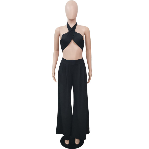 Women's wide leg pants two-piece sexy nightclub style suit Q7177