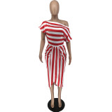 Irregular fashion casual striped two-piece suit Q7170