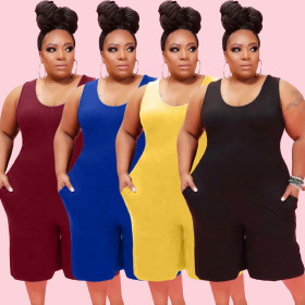 Women's new plus size casual solid color jumpsuit Q7184