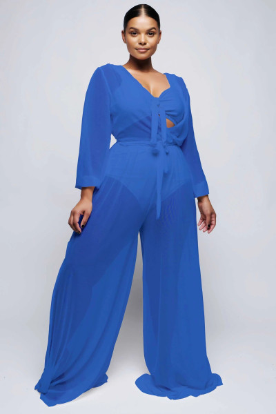 Sexy see-through mesh plus size women's jumpsuit Q7198