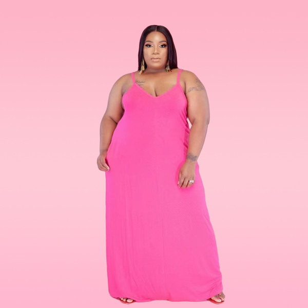 Solid color sling plus size 5X fashion loose mopping skirt dress Q77208