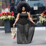 Net Yarn Beads Large Size 5XL Fashion Loose Dress Q7016