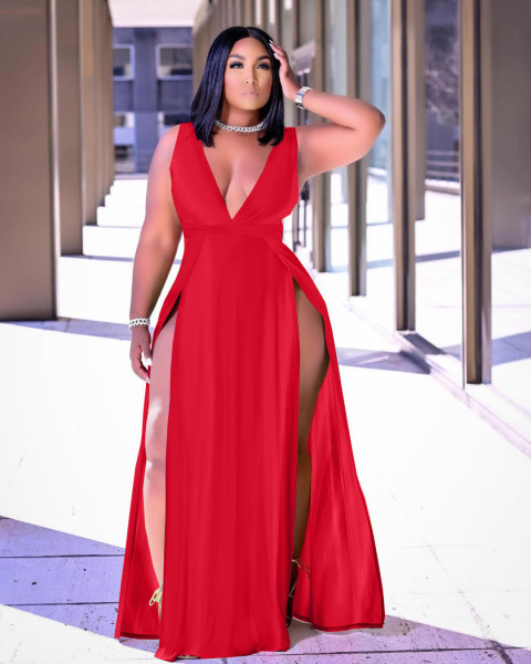 Sexy casual style sleeveless V-neck dress Q7205