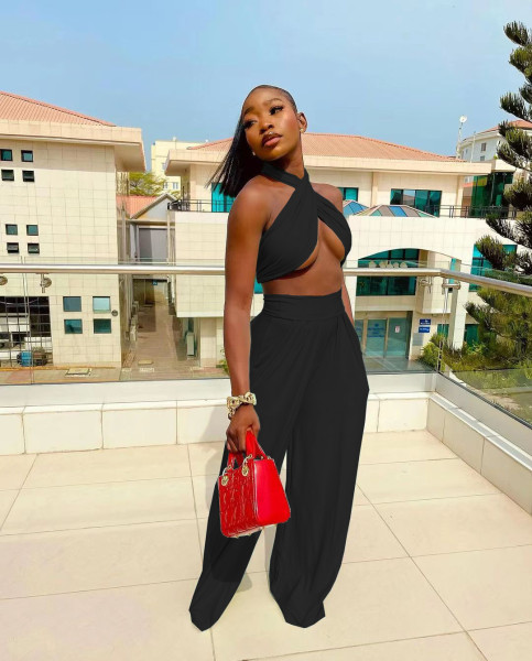 Women's wide leg pants two-piece sexy nightclub style suit Q7177