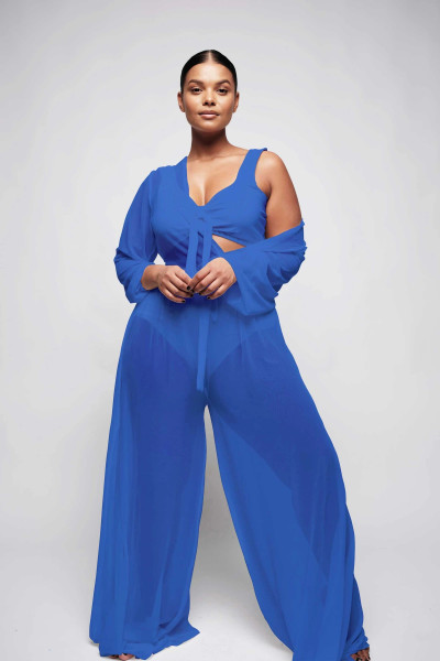 Sexy see-through mesh plus size women's jumpsuit Q7198