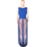 Net Yarn Beads Large Size 5XL Fashion Loose Dress Q7016