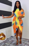 Fashion tie-dye irregular print dress Q7166