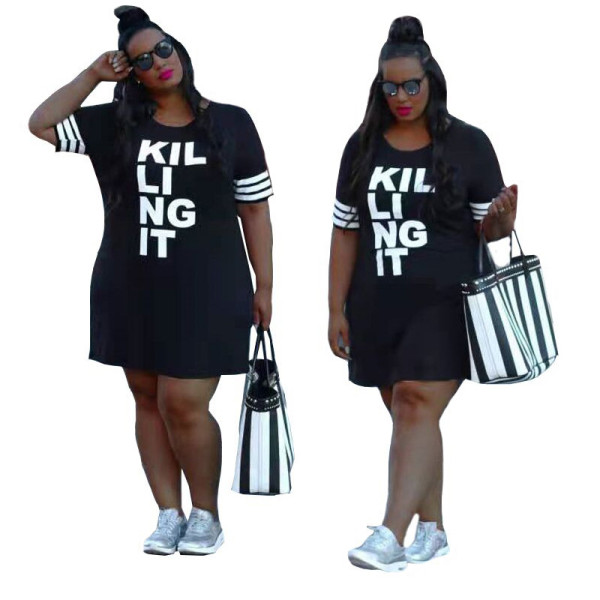 Plus size women's casual printed dress TC067