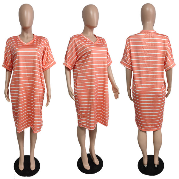 Striped Printed Dress Women's L-5XL Homewear TC074