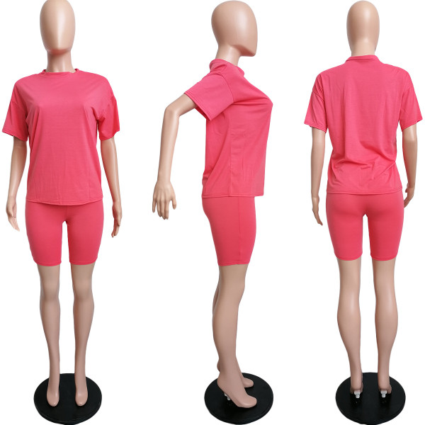 Cotton solid color casual loose large size T-shirt and two-piece shorts L225