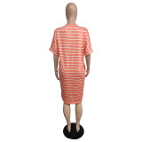 Striped Printed Dress Women's L-5XL Homewear TC074
