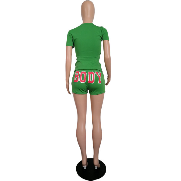 Leisure sports body printing two-piece suit L212