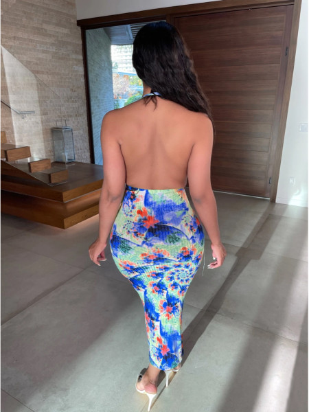 Hang strip digital printing sling dress AJ4335
