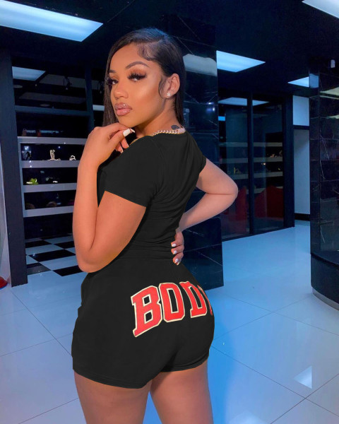 Leisure sports body printing two-piece suit L212