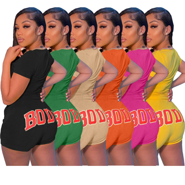 Leisure sports body printing two-piece suit L212