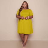 Pure color fashion casual loose large size dress TC079