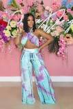 Wrapped chest tie-dye print loose wide-leg pants suit L217