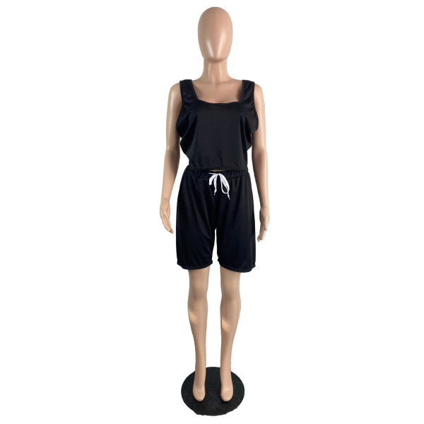 Large size sleeveless vest round neck solid color sports two-piece suit TC075